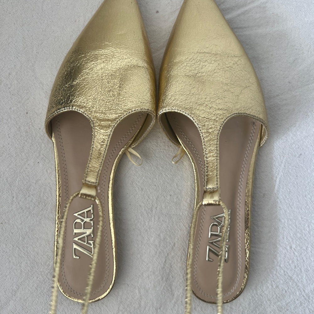 Zara Metallic Gold Flats